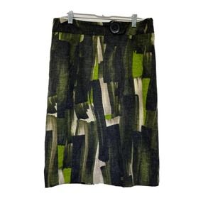 Etcetera Women Black green Wool button pencil Skirt Size 8